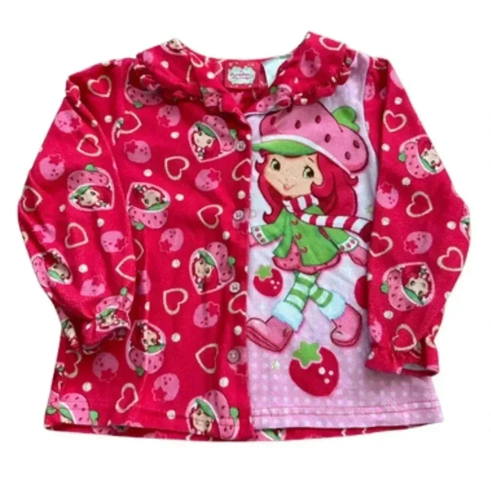2014 Strawberry Shortcake Button Down Flannel Long Sleeve Shirt Size 5T